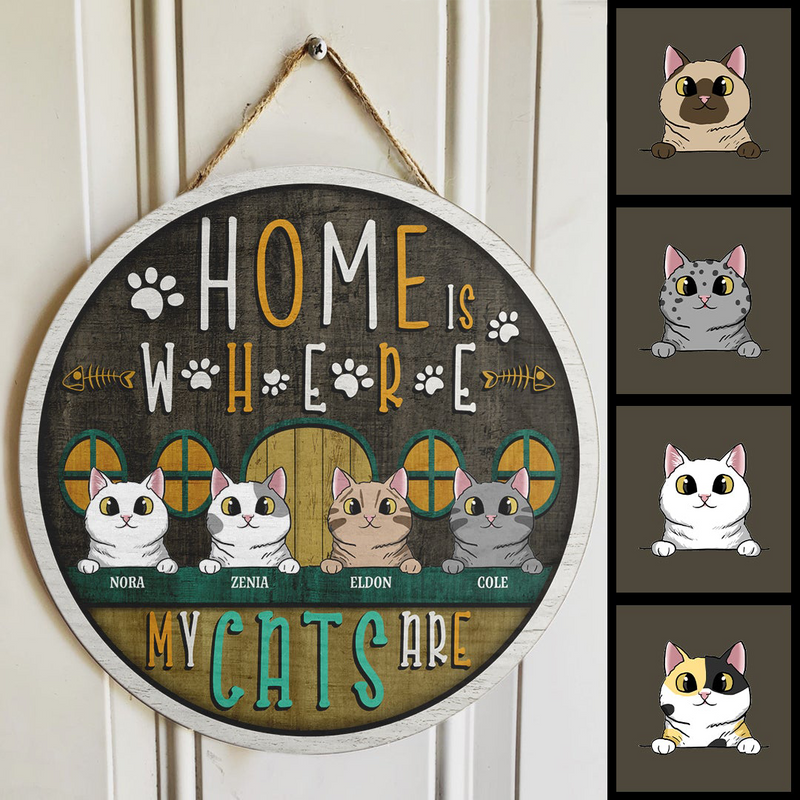 Pawzity Personalized Home Signs, Gifts For Cat Lovers, Home is Where The Cat Are Custom Wood Signs , Cat Mom Gifts