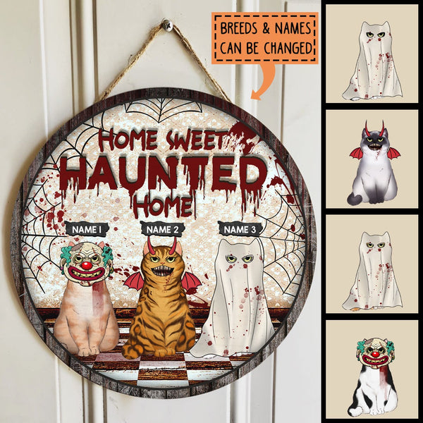 Halloween Welcome Signs For Front Door, Halloween Decorations For Cat Lovers, Home Sweet Haunted Home Sign , Cat Mom Gifts