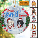 Home Sweet Home Blue Gray Wooden Circle Ceramic Ornament - Personalized Dog Lovers Decorative Christmas Ornament
