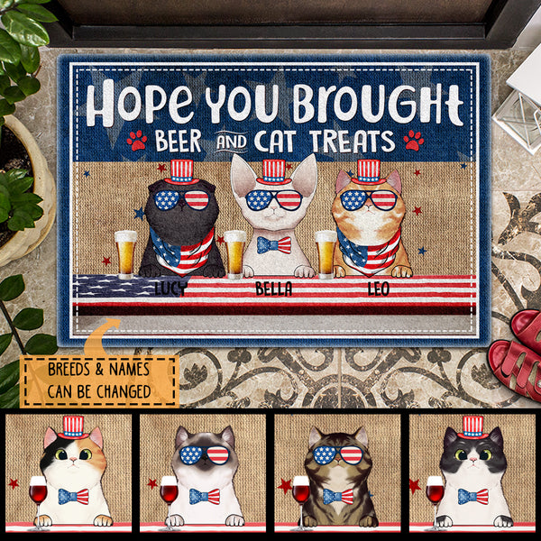 Pawzity Custom Mat, Gifts For Cat Lovers, Hope You Brought Beverage And Cat Treats Front Door Mat