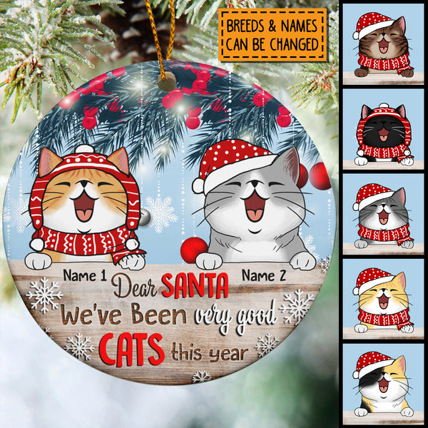 I've Been A Good Cat This Year Blue Circle Ceramic Ornament - Personalized Cat Lovers Decorative Christmas Ornament
