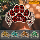In Loving Memory Of Custom Plaid Angel Paw Shaped Wooden Ornament - Personalized Dog & Cat Decorative Christmas Ornament