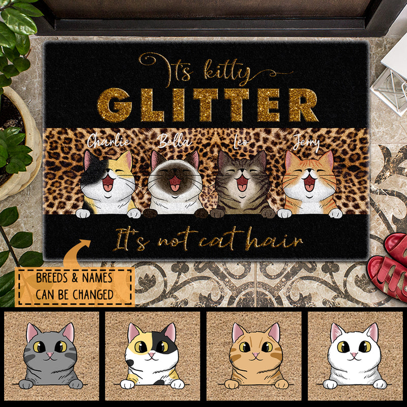 Pawzity Custom Doormat, Gifts For Cat Lovers, It's Kitty Glitter It's Not Cat Hair Leopard Front Door Mat