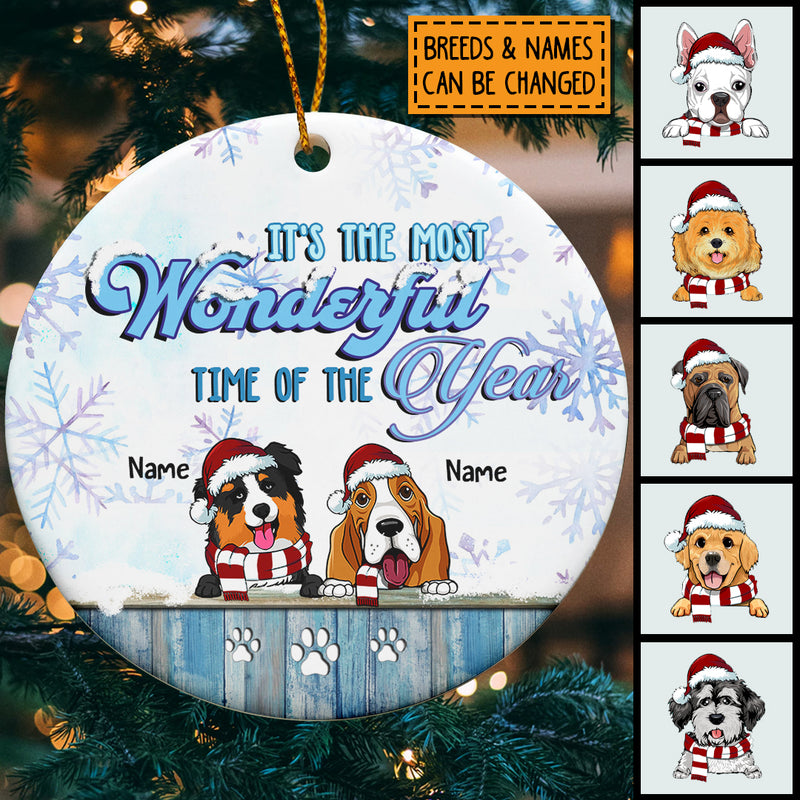 It's The Most Wonderful Time Custom V4 Circle Ceramic Ornament - Personalized Dog Lovers Decorative Christmas Ornament