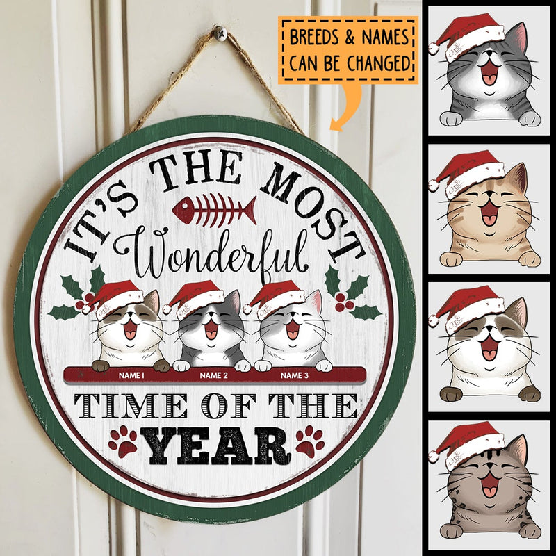 Christmas Door Decorations, Gifts For Cat Lovers, It's The Most Wonderful Time Of The Year, Green Around & White , Cat Mom Gifts