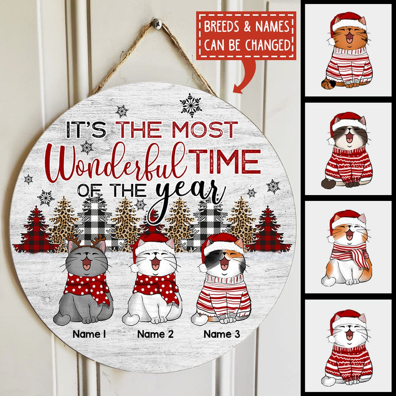 Christmas Door Decorations, Gifts For Cat Lovers, It's The Most Wonderful Time Of The Year Welcome Door Signs , Cat Mom Gifts