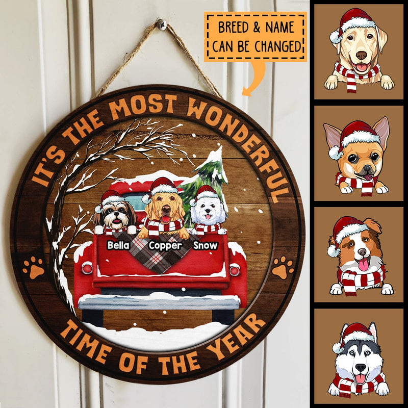 Christmas Door Decorations, Gifts For Dog Lovers, It's The Most Wonderful Time Of The Year Dark Old Wooden Welcome Door Signs , Dog Mom Gifts
