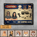 Pawzity Warning Metal Camping Signs, Gifts For Dog Lovers, Caution Are Camping Again Personalized Camping Signs
