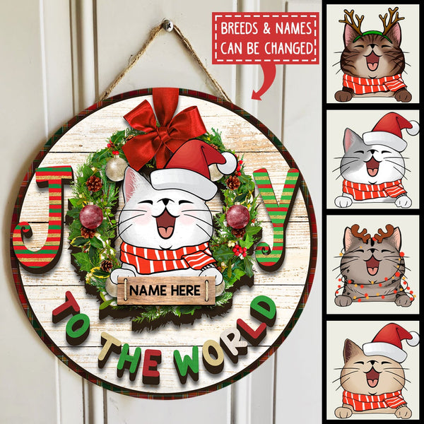 Christmas Door Decorations, Gifts For Cat Lovers, Joy To The World Colorful Letters Welcome Door Signs , Cat Mom Gifts