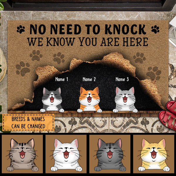 ﻿Pawzity No Need To Knock Custom Doormat, Gifts For Cat Lovers, We Know You Are Here Naughty Cat Front Door Mat