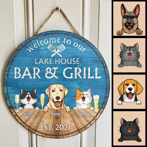 Pawzity Lake House Bar & Grill Welcome Door Signs, Gifts For Pet Lovers, Couple Of Spatula Custom Wooden Signs