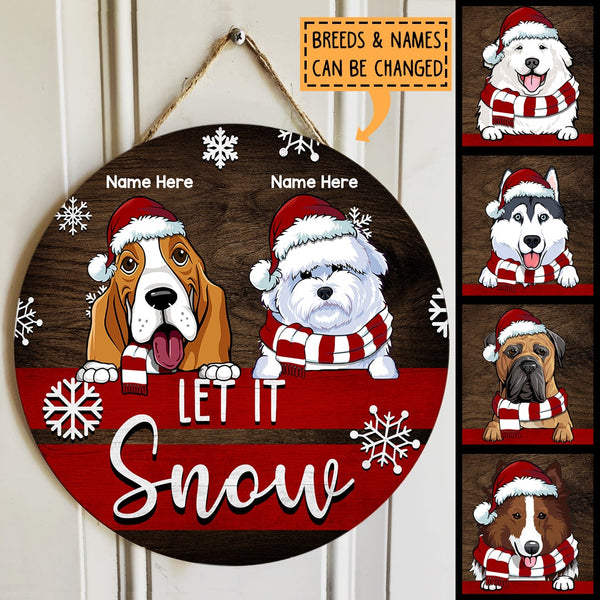 Christmas Door Decorations, Gifts For Cat Lovers, Let It Snow Red & White Background Welcome Door Sign , Cat Mom Gifts