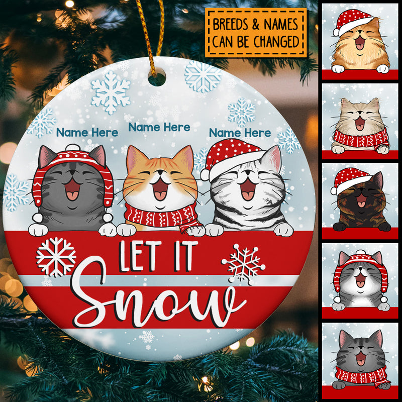 Let It Snow Snowflake Background Circle Ceramic Ornament - Personalized Cat Lovers Decorative Christmas Ornament