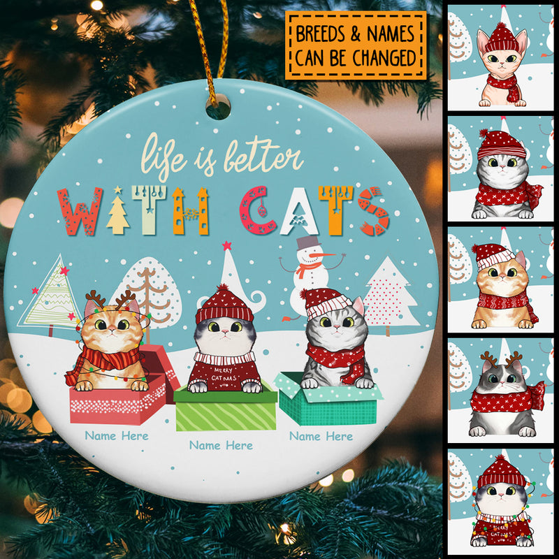 Life Is Better With Cats - Cats In The Gift Box - Personalized Cat Christmas Ornament