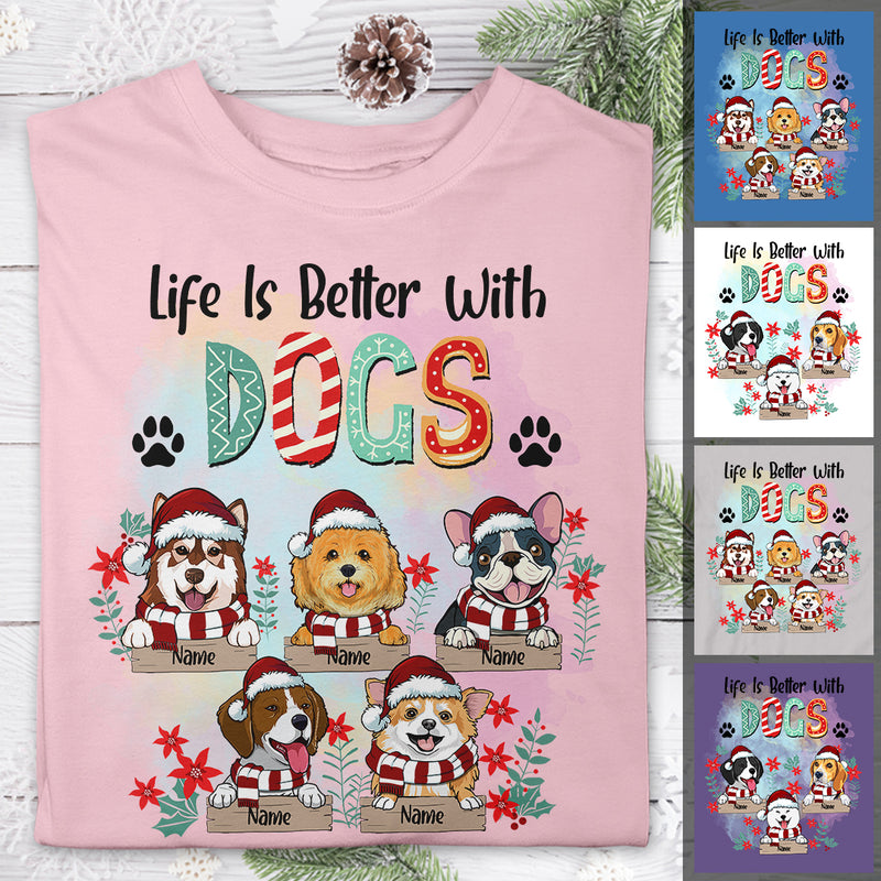 Life Is Better With Dogs, Xmas Dog With Floral Background, Personalized Dog Christmas T-shirt