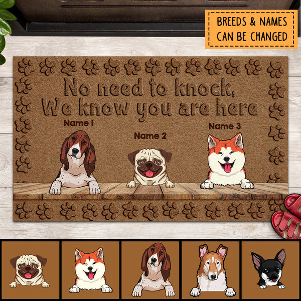 Pawzity No Need To Knock Custom Doormat, Gifts For Dog Lovers, We Know You Are Here Brown Outdoor Door Mat