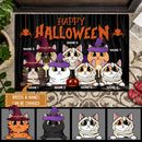 Halloween Custom Doormat, Gifts For Cat Lovers, Happy Halloween Purple Smoking Pumpkins Holiday Doormat