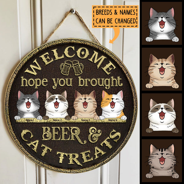 Pawzity Welcome Door Signs, Gifts For Dog Lovers, Hope You Brought Beer And Dog Treats Custom Wooden Signs , Dog Mom Gifts