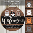 Pawzitty Welcome Ish Sign, Gifts For Cat Lovers, Depends Who You & If The Cats Like You Custom Wooden Signs , Cat Mom Gifts