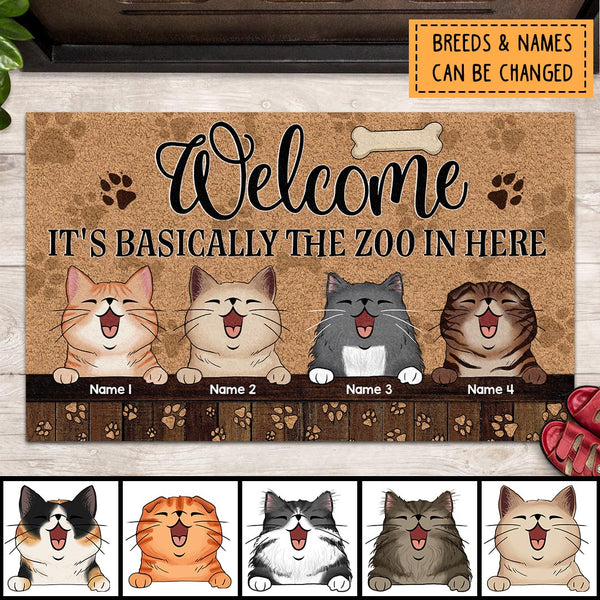 ﻿Pawzity Outdoor Door Mat, Gifts For Cat Lovers, Welcome, It's Basically The Zoo In Here Custom Doormat