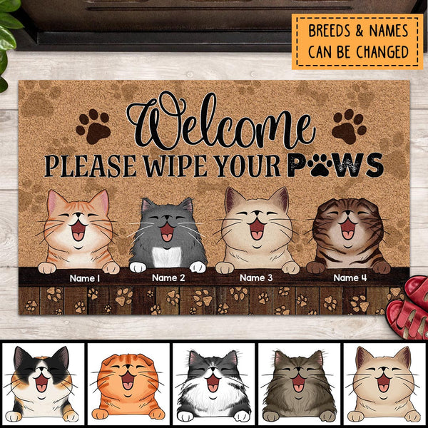 Pawzity Outdoor Door Mat, Gifts For Cat Lovers, Welcome Please Wipe Your Paws Personalized Doormat