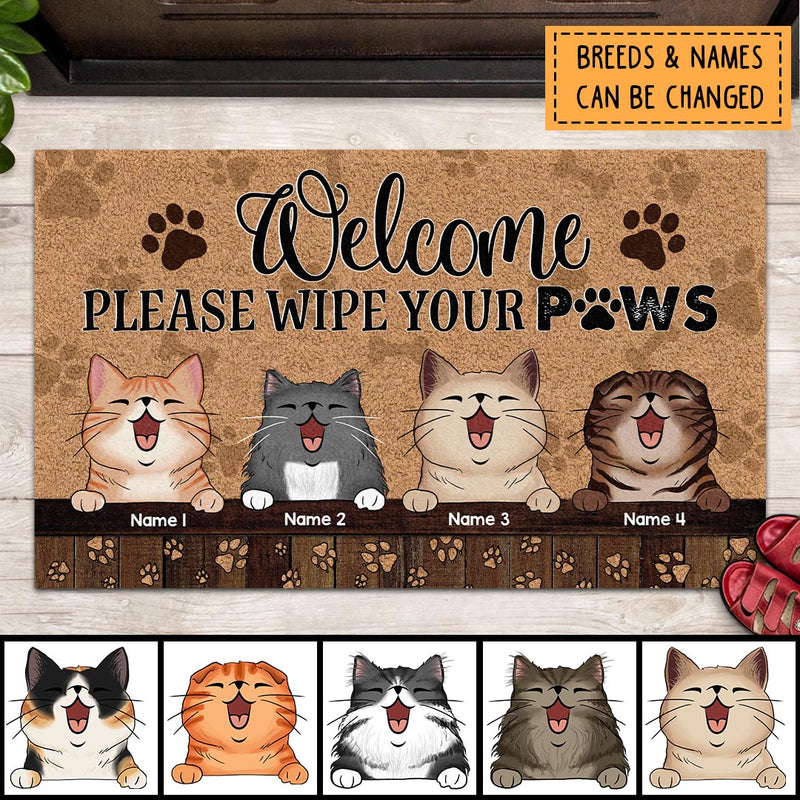 Pawzity Outdoor Door Mat, Gifts For Cat Lovers, Welcome Please Wipe Your Paws Personalized Doormat