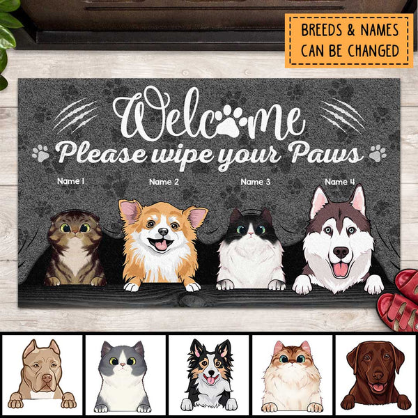 Pawzity Welcome Mat, Gifts For Pet Lovers, Please Wipe Your Paws Gray Front Door Mat