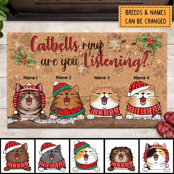 Christmas Custom Doormat, Gifts For Cat Lovers, Catbells Ring Are You Listening Front Door Mat