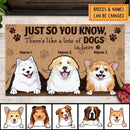Pawzity Front Door Mat, Gifts For Dog Lovers, Just So You Know There's Like A Lot Of Dogs In Here Custom Doormat