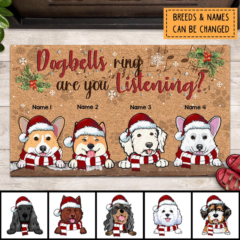 Christmas Custom Doormat, Gifts For Dog Lovers, Dogbells Ring Are You Listening Front Door Mat