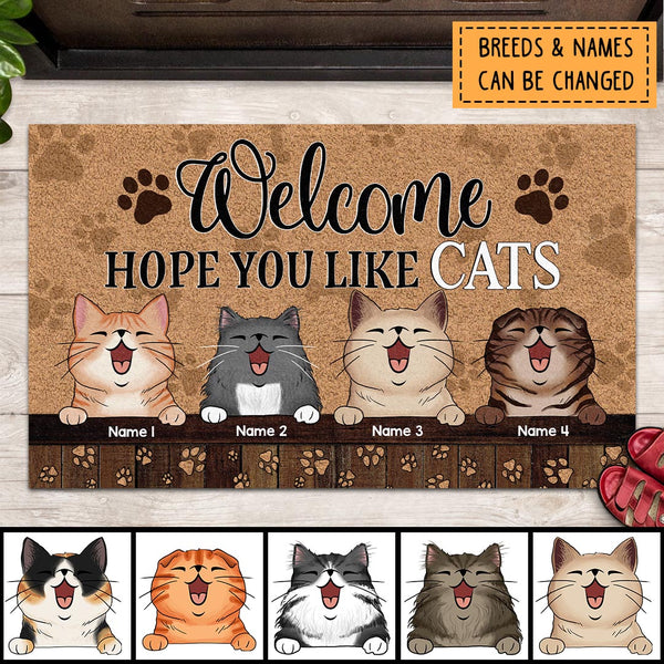 Pawzity Front Door Mat, Gifts For Cat Lovers, Welcome Hope You Like Cats Personalized Doormat