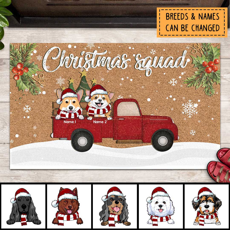 Christmas Custom Doormat, Gifts For Dog Lovers, Christmas Squad Xmas Dogs In Red Truck Front Door Mat