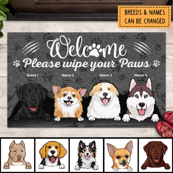 Pawzity Welcome Mat, Gifts For Dog Lovers, Please Wipe Your Paws Gray Front Door Mat