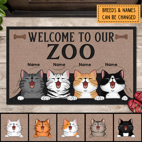 Pawzity Personalized Doormat, Gifts For Cat Lovers, Welcome To Our Zoo Cat Peeking From Curtain Front Door Mat