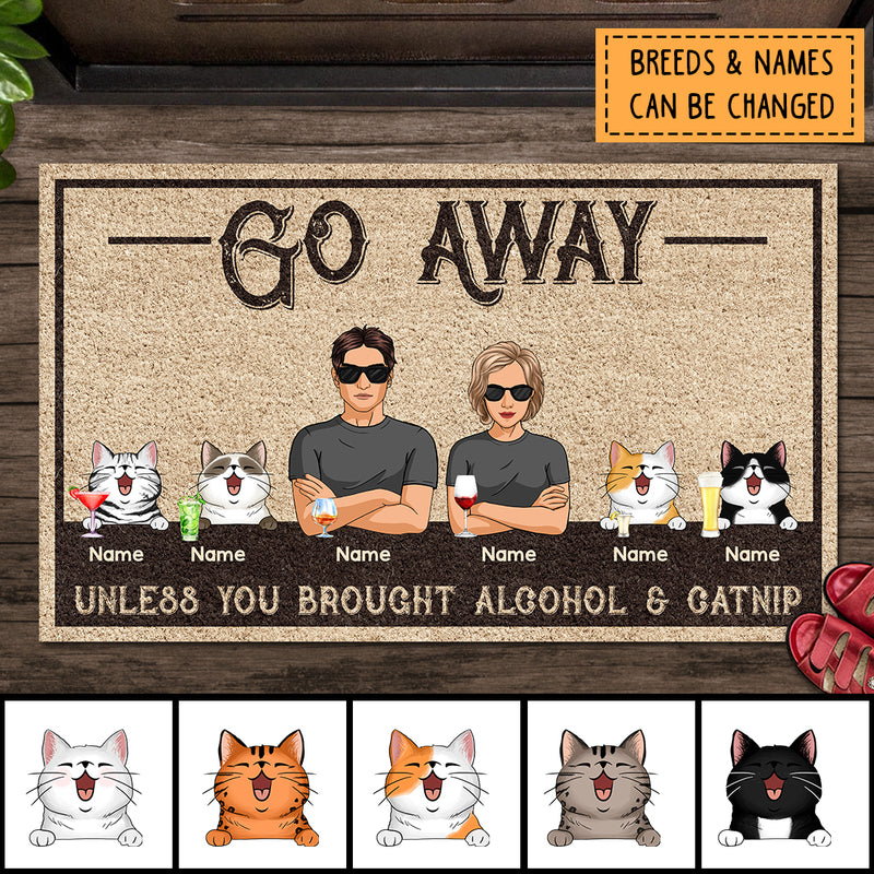 Pawzity Custom Doormat, Gifts For Cat Lovers, Go Away Unless You Brought Alcohol & Catnip Outdoor Door Mat
