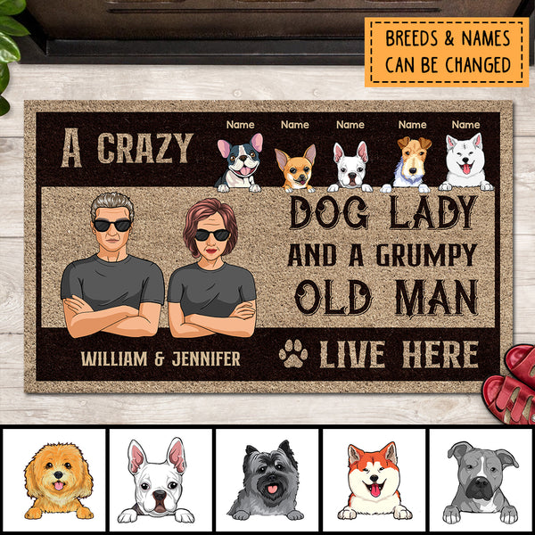 Pawzity Custom Doormat, Gifts For Dog Lovers, A Crazy Dog Lady And Grumpy Old Man Live Here Outdoor Door Mat