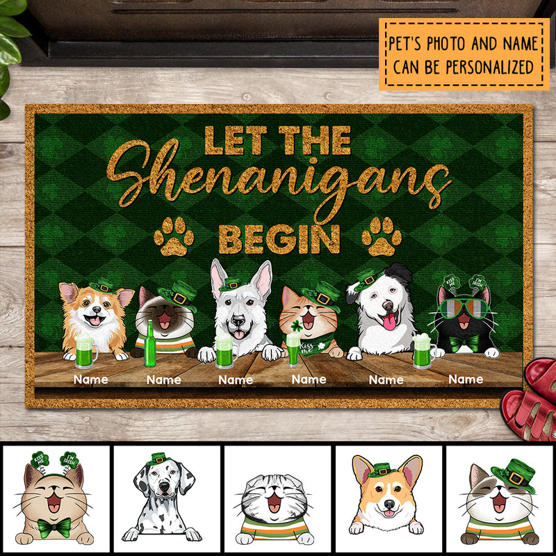 St. Patrick's Day Custom Doormat, Gifts For Pet Lovers, Let The Shenanigans Begin Outdoor Door Mat