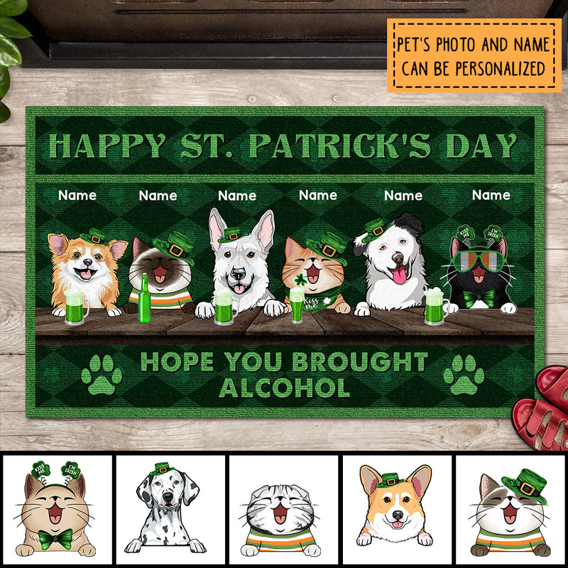 St. Patrick's Day Custom Doormat, Gifts For Pet Lovers, Hope You Brought Alcohol Outdoor Door Mat