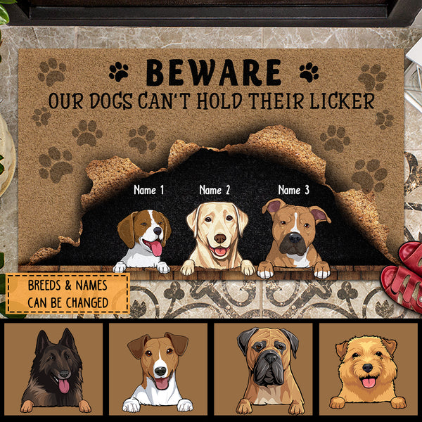 Pawzity Custom Doormat, Gifts For Dog Lovers, Beware Our Dogs Can't Hold Their Licker Naughty Dog Front Door Mat