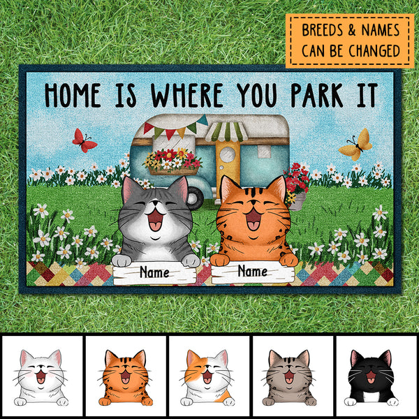 Pawzity Personalized Doormat, Gifts For Cat Lovers, Home Is Where You Park It Camping Front Door Mat