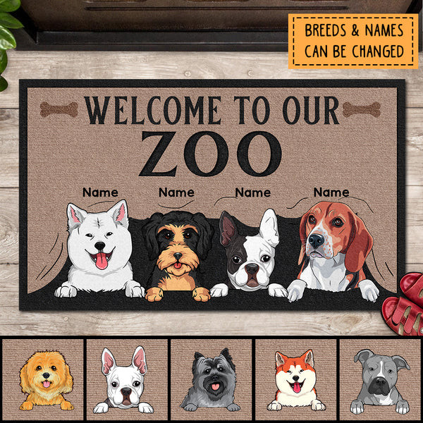 Pawzity Personalized Doormat, Gifts For Dog Lovers, Welcome To Our Zoo Dog Peeking From Curtain Front Door Mat