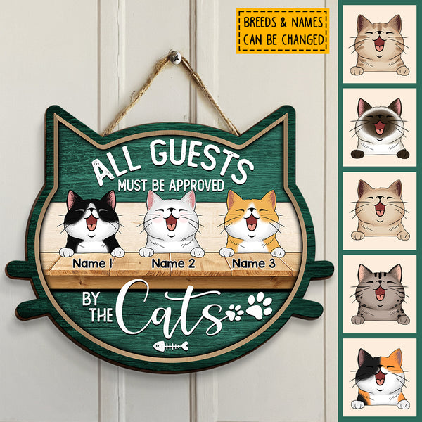 Pawzity Custom Wooden Signs, Gifts For Cat Lovers, Cat Shape, All Guest Must Be Approved By The Cats Funny Signs , Cat Mom Gifts