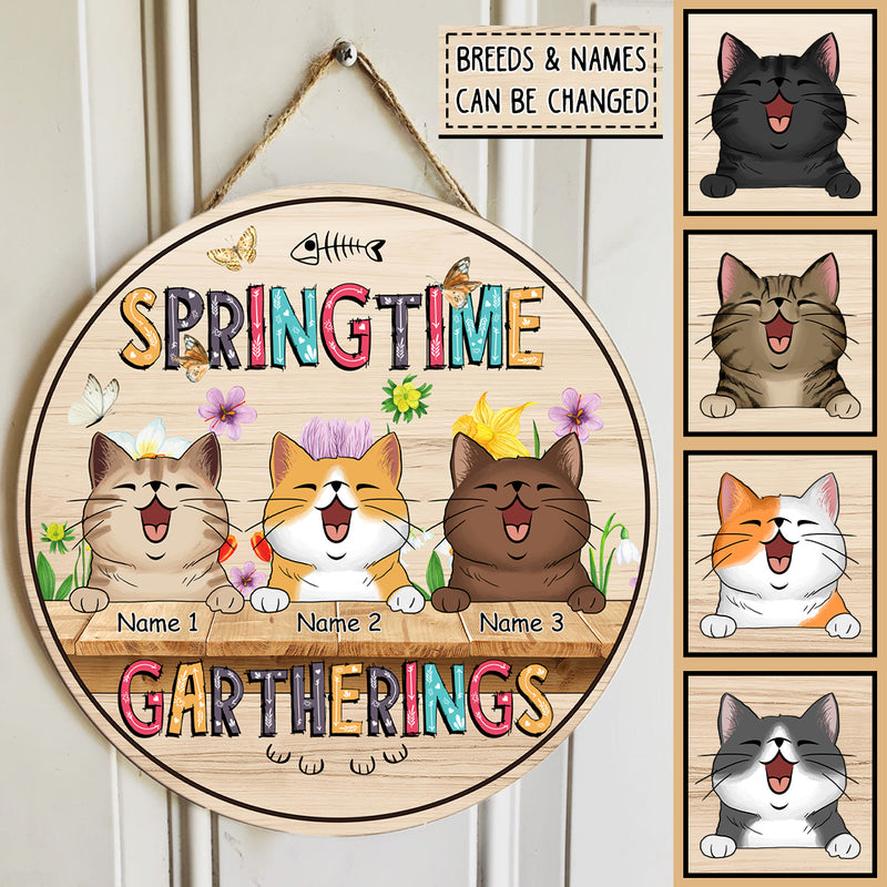 Pawzity Custom Wooden Signs, Gifts For Cat Lovers, Spring Time Gatherings Floral Background Welcome Door Signs , Cat Mom Gifts