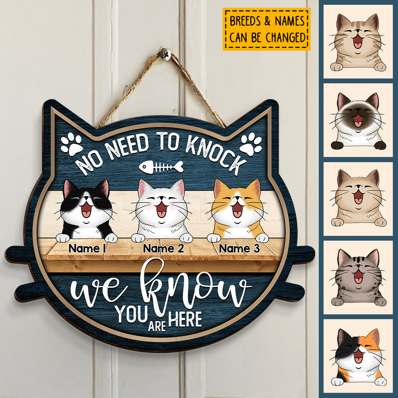 Custom Wooden Signs, Gifts For Cat Lovers, Cat Shape, No Need To Knock We Know You Are Here Funny Signs , Cat Mom Gifts