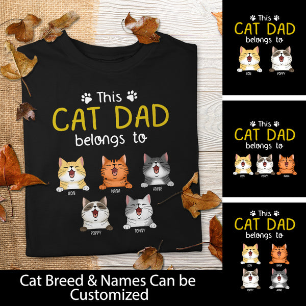 This Cat Dad Belongs To - Personalized Peeking Cats T-shirt