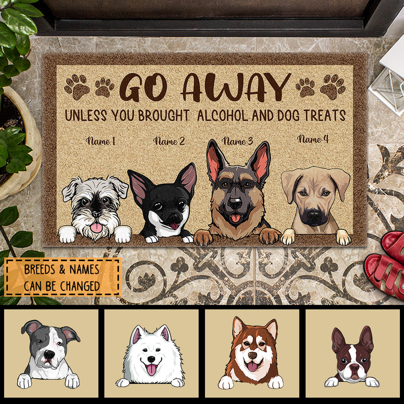 Pawzity Custom Doormat, Gifts For Dog Lovers, Go Away Unless You Brought Alcohol And Dog Treats Beige Front Door Mat