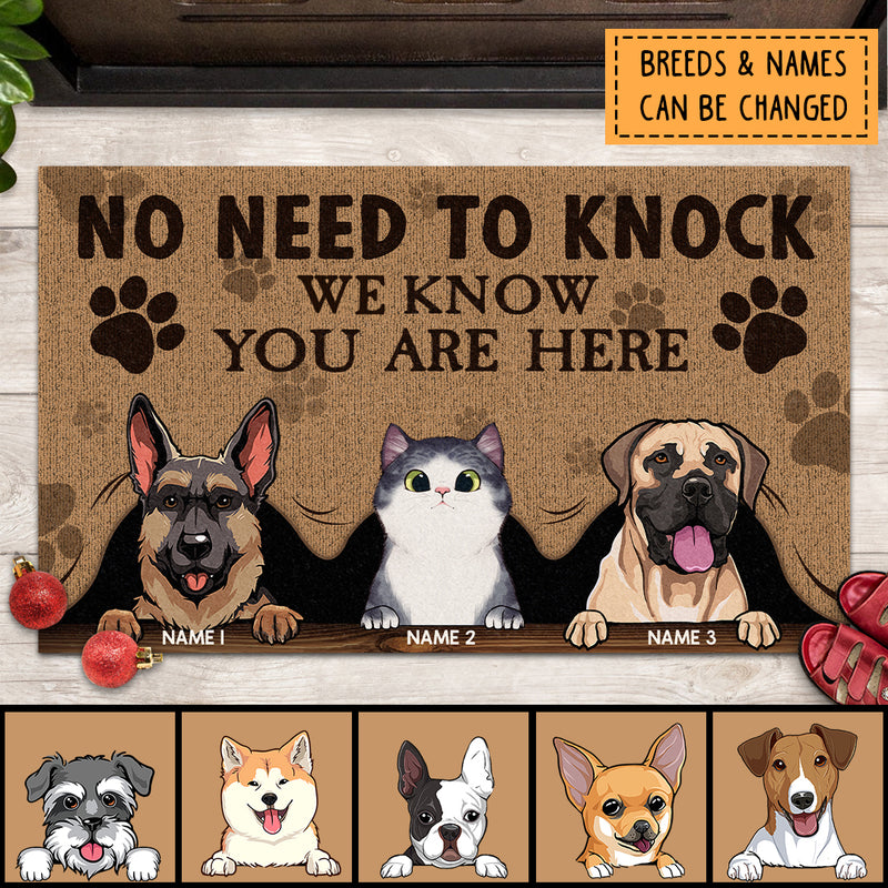 Pawzity No Need To Knock We Know You Are Here Custom Doormat, Gifts For Pet Lovers, Brown Front Door Mat