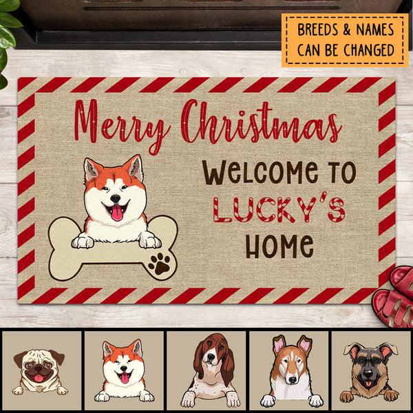 Christmas Welcome To My Home Personalized Doormat, Gifts For Dog Lovers, Merry Christmas Dog & Bone Front Door Mat