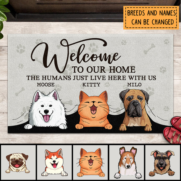 Pawzity Welcome To My Home Custom Doormat, Gifts For Pet Lovers, Dog & Cat Peeking From Curtain Front Door Mat