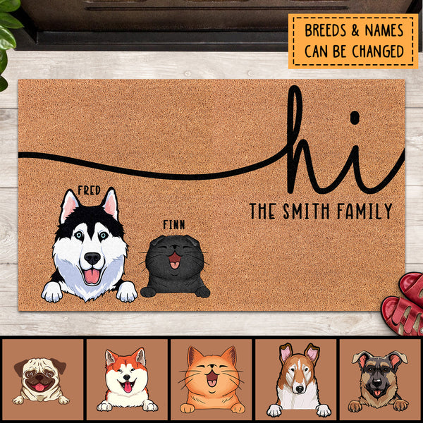 Pawzity Personalized Doormat, Gifts For Pet Lovers, Hi Family Name Front Doot Mat